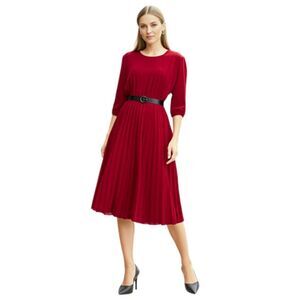Elizabeth & Nicole Red Accordion Pleated Midi Dress Size L
